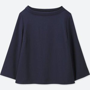 Uniqlo boatneck drape blouse 3/4 sleeve navy blue XS